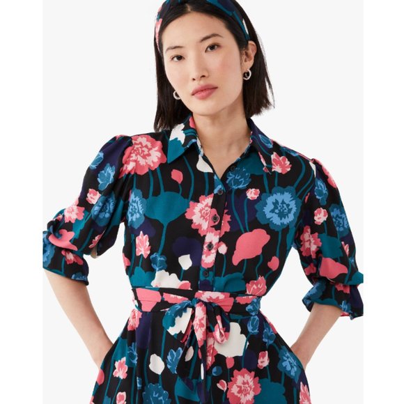 kate spade viney floral fluid shirtdress size small nwot - Picture 3 of 16